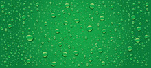 Panorama Of Green Water Drops Background