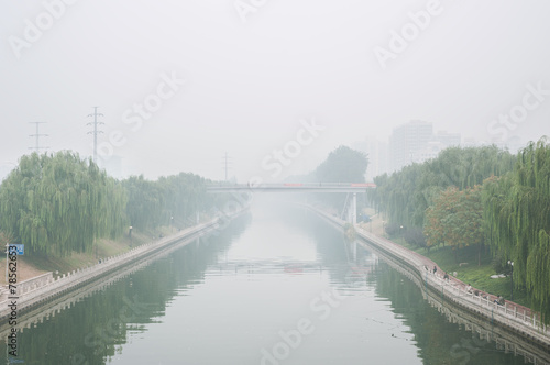 Leinwand Poster Severe air pollution in Beijing, China