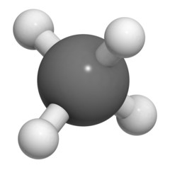 Poster - Methane (CH4) gas molecule, chemical structure. 