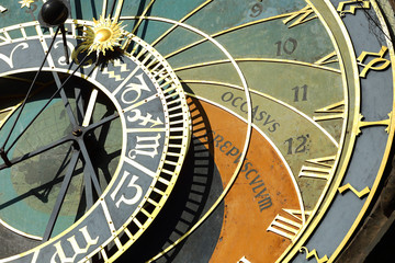 detail of historical medieval astronomical clock in prague