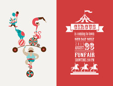 Vintage Poster With Carnival, Fun Fair, Circus Vector Background