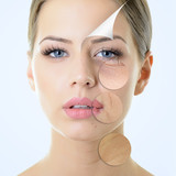 Fototapeta  - anti-aging concept, portrait of beautiful woman with problem and
