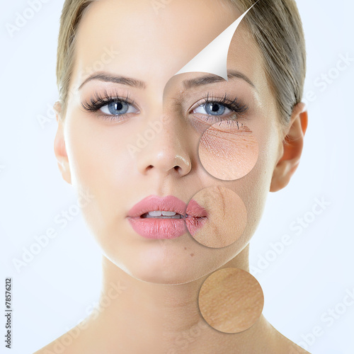 Fotografía Concepto anti-envejecimiento, retrato de la hermosa mujer con problemas y