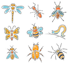 Set Of Different Hand-drawn Sketchy Insects