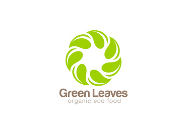 Wall Mural - Infinite Green Eco Logo design looped leaf circle vector