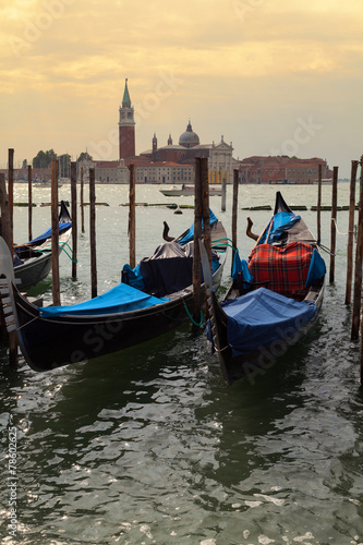 Naklejka dekoracyjna Moored gondolas in Venice, Italy.