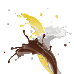 banana chocolate milkshake mixed splashing isolated