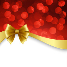 Shiny Holiday Background With Gold Bow. Christmas Gift Card