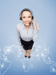 Wall Mural - friendly female helpline operator with headphones