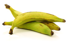 Fresh Still Unripe Plantain (baking) Bananas On A White Backgrou
