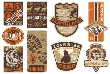 vector set of wildlife adventure grunge labels