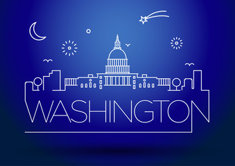 Wall Mural - Washington D.C. City Line Silhouette Typographic Design
