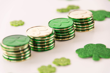 St Patricks Day decorations - gold coins and shamrocks