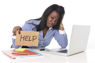 black American frustrated woman working in stress at office