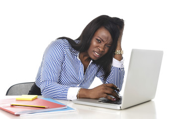 Wall Mural - black American frustrated woman working in stress at office