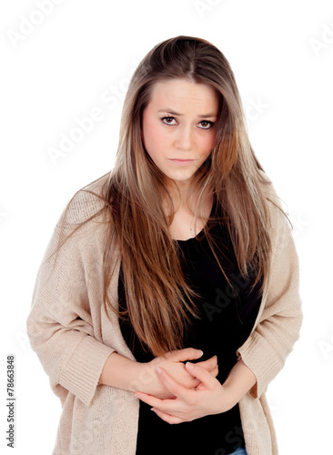 Fotografija Blonde young girl with with stomach pain