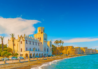 Wall Mural - beautiful bay and the municipal building in Kos island in Greece