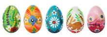 Hand Painted Easter Eggs Isolated On White. Spring Patterns