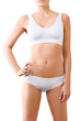 © chettythomas - Woman with beautiful slim body posing in underwear on the white