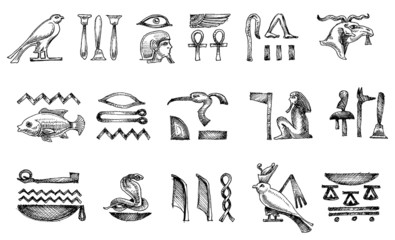 ancient egyptian hieroglyphs doodle set