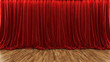 3d rendering theater stage with red curtain and wooden floor