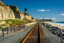 Railroad Tracks Along The Beach In San Clemente, California.