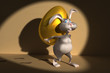 Cartoon Easter rabbit try steal giant golden egg