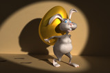 Fototapeta Perspektywa 3d - Cartoon Easter rabbit try steal giant golden egg