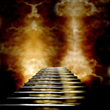 Staircase Leading To Heaven Or Hell. Light At The End Of The Tun