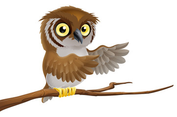 Cartoon owl on branch