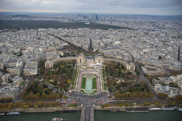 View of Paris in the cloudy autumn evening