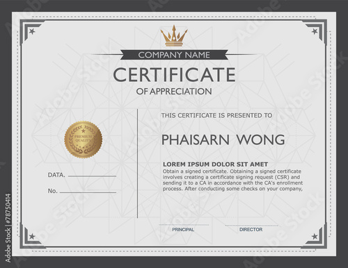 Fotomural certificate template and element.