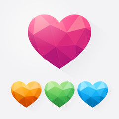 Wall Mural - Set of polygonal colorful hearts