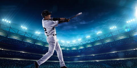 Wall Mural - Professional baseball players on night grand arena