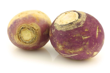 spring turnips (Brassica rapa) on a white background