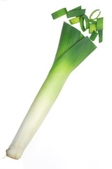 Wall Mural - fresh cut leek on a white background