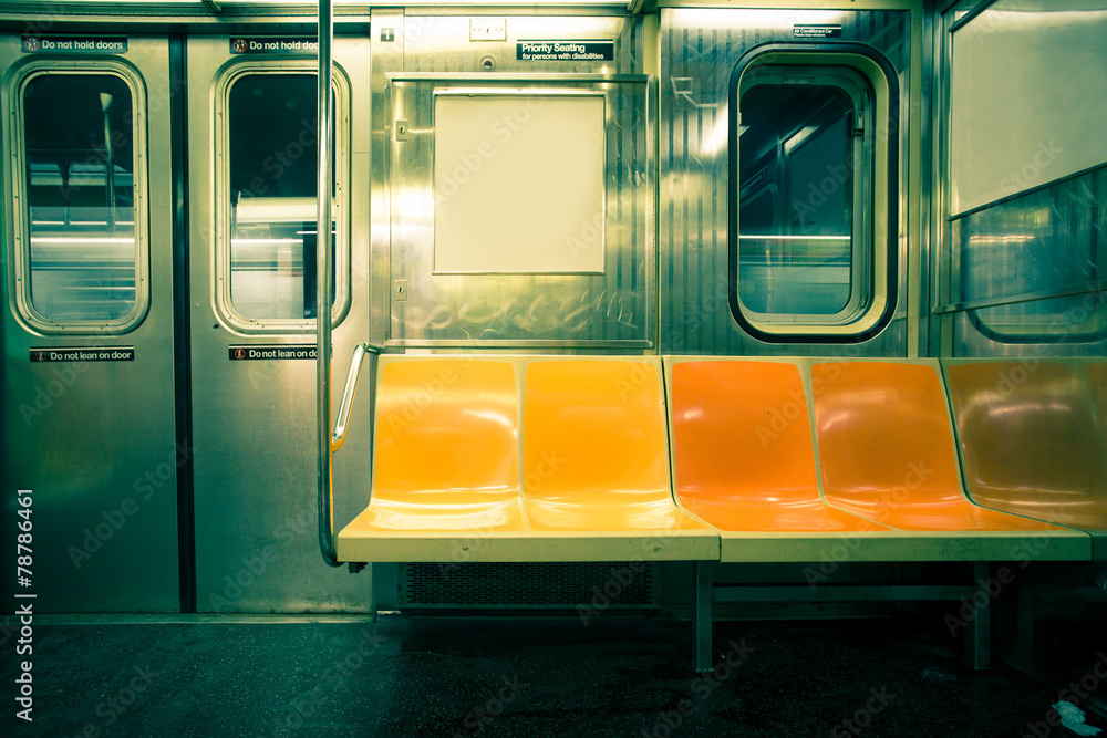 Vintage toned image of New York City subway car - obrazy, fototapety, plakaty 