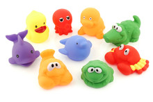 Colorful Collection Of Bathing Toys On A White Background