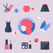 Beauty and fashion concept, flat icons, vector illustration