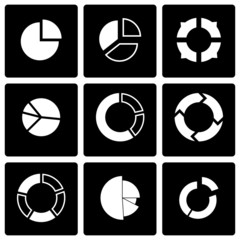 Wall Mural - Vector black pie chart icon set