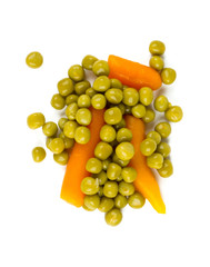 canned peas and carrots isolated on white