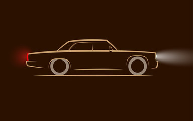 Wall Mural - silhouette of the classic sedan with headlights