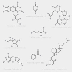 Skeletal formulas of vitamins