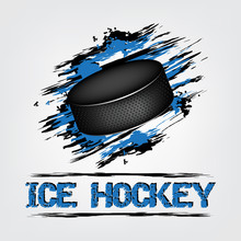 Ice Hockey Background With Puck And Grunge Effect