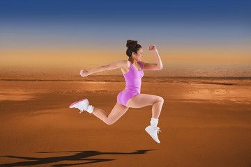 Aufkleber - Composite image of fit brunette running and jumping