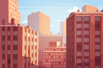 Canvas Print - Sunset cityscape. Vector illustration.