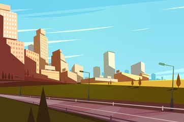 Canvas Print - Cityscape with highway. Vector illustration.