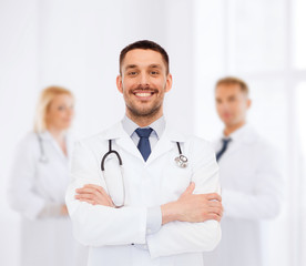 Poster - smiling male doctor with stethoscope