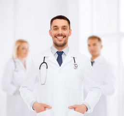 Poster - smiling male doctor with stethoscope