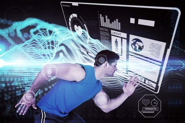 Aufkleber - Composite image of side view of a young sporty man running